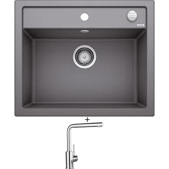 Kuchyňský dřez Granitový dřez SET Blanco DALAGO 6 šedá skála s excentrem 518850 + Blanco MILA chrom 519414