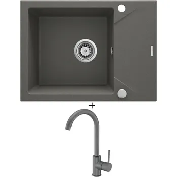 Granitový dřez Granitový dřez SET Deante EVORA ZQJ T11A tmavě šedá + Deante NEMEZJA BEN T62M tmavě šedá