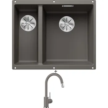 Granitový dřez Dřez pod desku SET Blanco SUBLINE 340/160 U šedá vulkán 527346 + Blanco MIDA-S šedá vulkán 526967