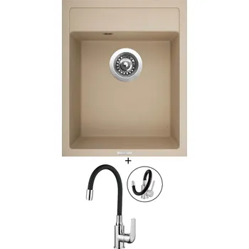 Granitový dřez Granitový dřez SET Sinks CLASSIC 400 sahara + Kuchinox ELZA BKE 761D chrom/černá