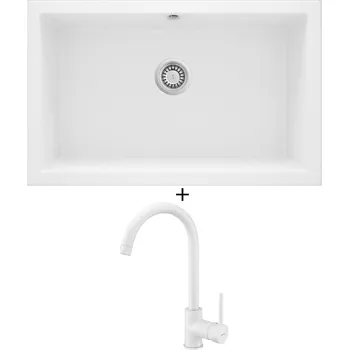 Granitový dřez Dřez pod desku SET Deante CORDA ZQA A10D U bílá + Deante NEMEZJA BEN A62M bílá