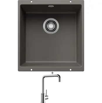 Granitový dřez Dřez pod desku SET Blanco ROTAN 400 U šedá vulkán 527328 + Blanco MILI chrom 519413