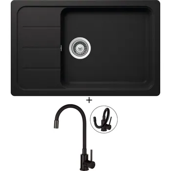 Granitový dřez Granitový dřez SET Schock FORMHAUS D-100LS Nero + Deante NEO LUNO BOC N72M černá matná