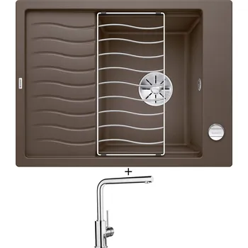 Granitový dřez SET Blanco ELON 45 S kávová + excentrické ovládání + Blanco MILA chrom 519414