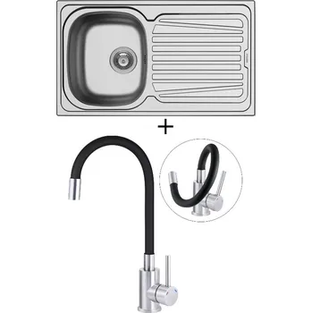 Nerezový dřez Nerezový dřez SET Pyramis SPARTA (86x50) 1B 1D nerez + Deante NEO LUNO BOC B720 nerez