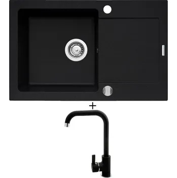 Granitový dřez Granitový dřez SET Pyramis MIDO (79x50) 1B 1D černá matná + Pyramis SILVIO černá matná