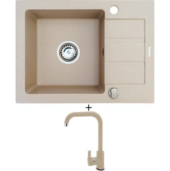 Granitový dřez Granitový dřez SET Pyramis ATHENA (62x44) 1B 1D béžová + Pyramis SILVIO béžová