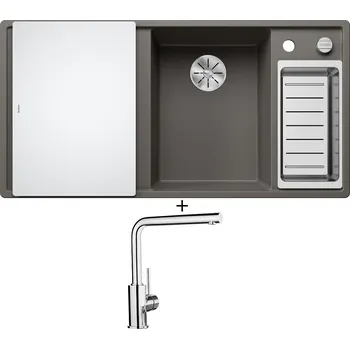 Granitový dřez Granitový dřez SET Blanco AXIA III 6 S šedá vulkán s excentrem + skleněná krájecí deska 527228 + Blanco MILA chrom 519414