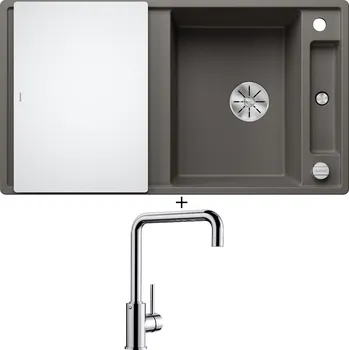Granitový dřez Granitový dřez SET Blanco AXIA III 5 S šedá vulkán s excentrem + skleněná krájecí deska 527222 + Blanco MILI chrom 519413
