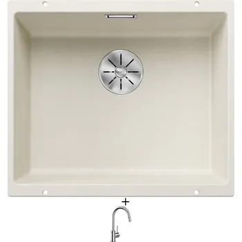 Granitový dřez Dřez pod desku SET Blanco SUBLINE 500 U bílá soft 527170 + Blanco MIDA-S chrom 521454