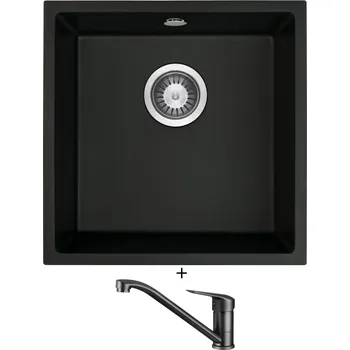 Kuchyňský dřez Dřez pod desku SET Deante CORDA ZQA N10A U černá matná + Deante NEO BORO BMO N60M černá matná