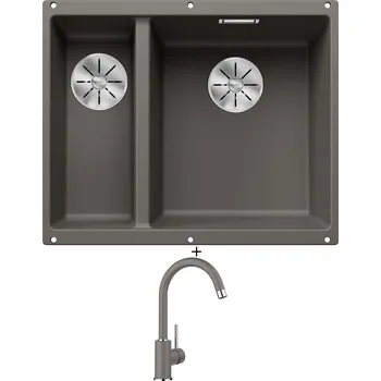 Granitový dřez Dřez pod desku SET Blanco SUBLINE 340/160 U šedá vulkán 527346 + Blanco MIDA šedá vulkán 526965