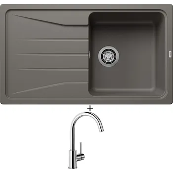 Kuchyňský dřez Granitový dřez SET Blanco SONA 5 S šedá vulkán 527334 + Blanco MIDA chrom 517742