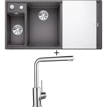 Granitový dřez Granitový dřez SET Blanco AXIA III 6 S šedá skála s excentrem + skleněná krájecí deska 524654 + Blanco MILA chrom 519414