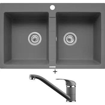 Granitový dřez Granitový dřez SET Pyramis SPARTA (78x50) 2B tmavě šedá + Pyramis ASALIA tmavě šedá