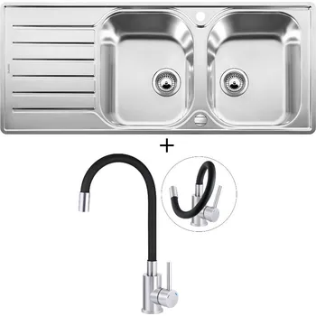 Nerezový dřez SET Blanco LANTOS 8 S-IF Compact nerez kartáčovaný s excentrem 519713 + Deante NEO LUNO BOC B720 nerez