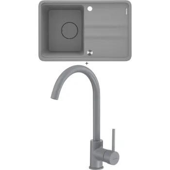 Granitový dřez Granitový dřez SET Deante MOMI ZKM S11A světle šedá + Deante MILIN S62M světle šedá