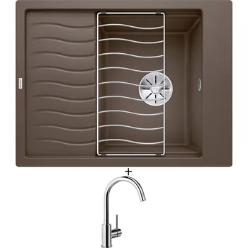 Granitový dřez Granitový dřez SET Blanco ELON 45 S kávová 524833 + odkapová mřížka + Blanco MIDA chrom 517742