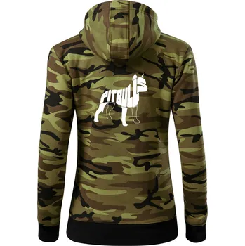 Dámská mikina Pit Bull Teriér - Dámská mikina trendy zipper s kapucí - S ( Zelený maskáč )