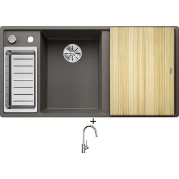 Granitový dřez Granitový dřez SET Blanco AXIA III 6 S šedá vulkán s excentrem + dřevěná krájecí deska 527227 + Blanco MIDA-S chrom 521454