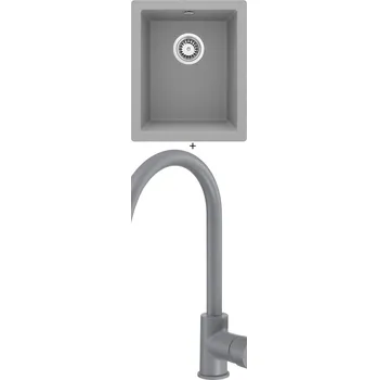 Granitový dřez Granitový dřez SET Deante CORDA ZQA S10B světle šedá + Deante MILIN S62M světle šedá