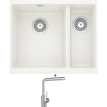 Granitový dřez Dřez pod desku SET Blanco ROTAN 340/160 U bílá 523078 + Blanco MILA chrom 519414