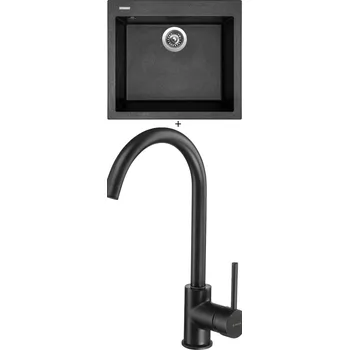 Granitový dřez Granitový dřez SET Sinks CUBE 560 metalblack + Deante MILIN B62M černá matná