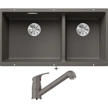 Granitový dřez Dřez pod desku SET Blanco SUBLINE 480/320-U šedá vulkán 527351 + Blanco DARAS-S šedá vulkán 526936