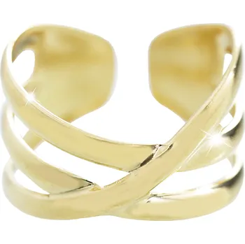 Prsten JSB bijoux s.r.o. Zlatý ocelový prsten čáry cik cak bez krystalů