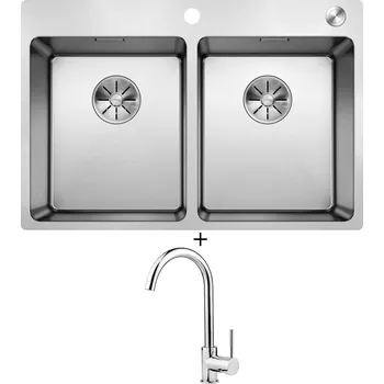 Nerezový dřez Nerezový dřez SET Blanco ANDANO 340/340-IF/A nerez hedvábný lesk s excentrem PushControl 525248 + Deante ASTER 062 M chrom