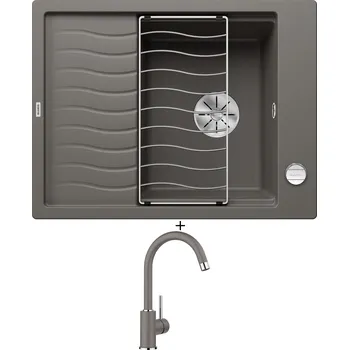 Granitový dřez Granitový dřez SET Blanco ELON 45 S šedá vulkán + excentrické ovládání + Blanco MIDA šedá vulkán 526965