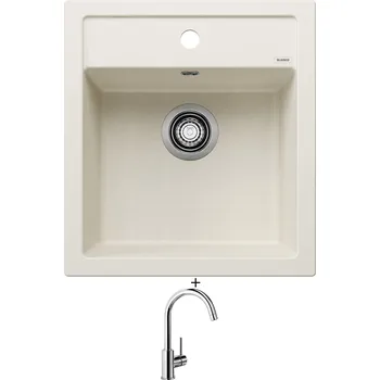 Kuchyňský dřez Granitový dřez SET Blanco DALAGO 45 bílá soft + Blanco MIDA chrom 517742