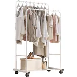 Dvouřadý pojízdný věšák, s policí, bílá, ILIANA