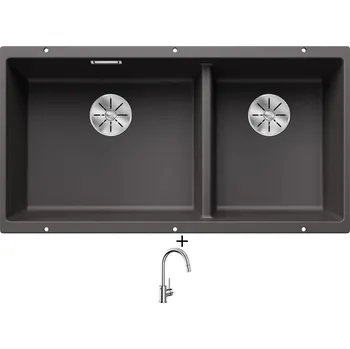 Granitový dřez Dřez pod desku SET Blanco SUBLINE 480/320-U šedá skála 523585 + Blanco MIDA-S chrom 521454