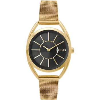 Hodinky MINET Černo zlaté dámské hodinky ICON GOLD MESH s černým číselníkem MWL5220 (MINET Zlaté dámské hodinky ICON GOLD MESH s černým číselníkem MWL5220)