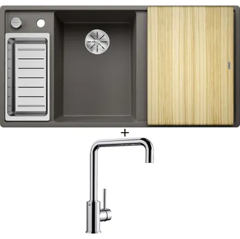 Granitový dřez Granitový dřez SET Blanco AXIA III 6 S šedá vulkán s excentrem + dřevěná krájecí deska 527227 + Blanco MILI chrom 519413