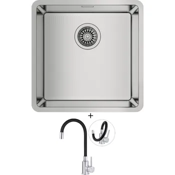 Nerezový dřez Dřez pod desku SET Teka BE LINEA RS15 40.40 X nerez + Deante NEO LUNO BOC B720 nerez