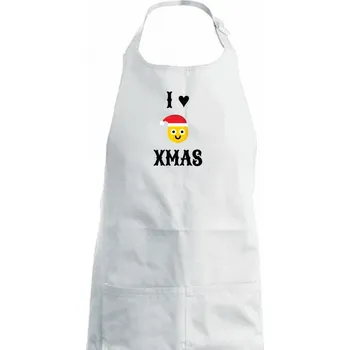 Kuchyňská zástěra i love xmas smajlik - Dámská zástěra na vaření - Univerzální velikost ( Bílá )