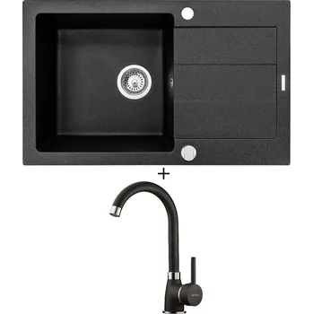 Granitový dřez Granitový dřez SET Pyramis SPARTA PLUS (78x48) 1B 1D černá + Pyramis BELLO černá
