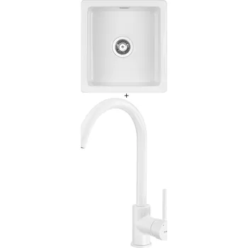 Granitový dřez Keramický dřez SET Deante SABOR ZCB 6103 keramika bílá + Deante MILIN W62M bílá