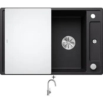 Granitový dřez SET Blanco AXIA III 45 S černá s excentrem + skleněná krájecí deska 525840 + Blanco MIDA-S chrom 521454