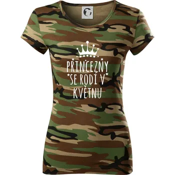 Dámské tričko Princezny se rodí v květnu - Dámské maskáčové triko - S ( Hnědý maskáč )