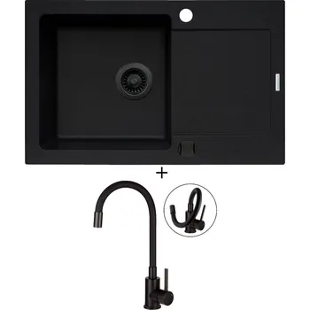 Granitový dřez Granitový dřez SET Pyramis MIDO (79x50) 1B 1D černá edice + Deante NEO LUNO BOC N72M černá matná