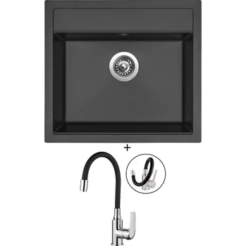 Granitový dřez Granitový dřez SET Sinks SOLO 560 pureblack + Kuchinox ELZA BKE 761D chrom/černá