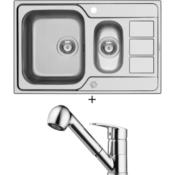 Nerezový dřez Nerezový dřez SET Pyramis ATHENA EXTRA (79x50) 1 1/2B 1D nerez + Pyramis FIDO chrom