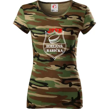 Dámské tričko Hokejový děda / hokejová babička - puk - Dámské maskáčové triko - M ( Hnědý maskáč )