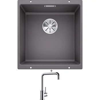 Granitový dřez Dřez pod desku SET Blanco SUBLINE 400 U šedá skála 523423 + Blanco MILI chrom 519413