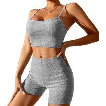 Sportovní letní souprava top + šortky Barva: Šedá, Velikost: M