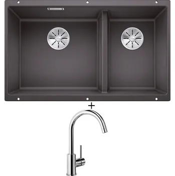 Granitový dřez Dřez pod desku SET Blanco SUBLINE 430/270-U šedá skála 523152 + Blanco MIDA chrom 517742