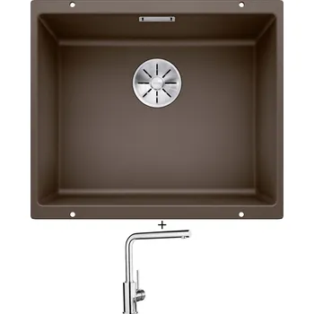 Granitový dřez Dřez pod desku SET Blanco SUBLINE 500 U kávová 523441 + Blanco MILA chrom 519414